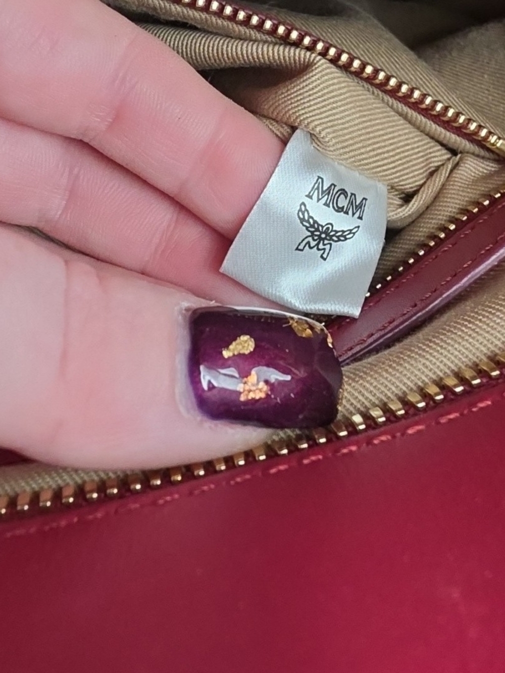 MCM Rose Gold Metallic Vietos Burgundy Stripe Gold Hardware Large Tote (EUC)✨️ - Picture 13 of 15